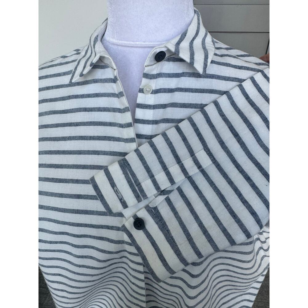 Lafayette 148 New York Button Down White Blue Stripe Tunic Small S Cotton Linen - Picture 7 of 10